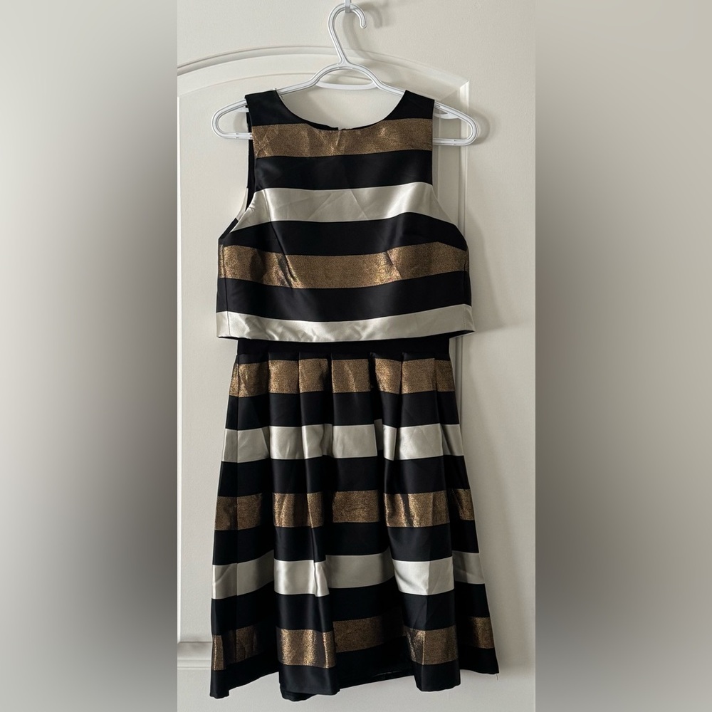 Little Mistress Skater Dress in Metallic Stripe - Black/white